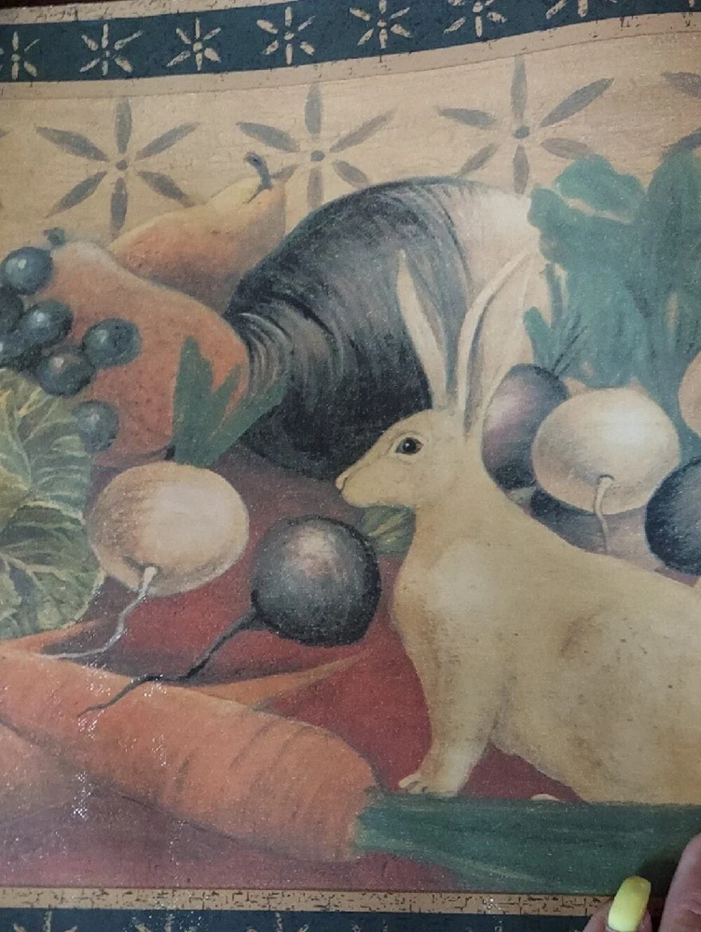 Rabbit & Fruit Vintage Style Wall Art Print - Pastel Neutrals